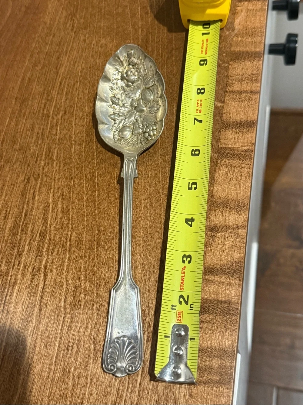 Victorian Silverplate Serving Spoon Ornate Fruit Floral Berry Pattern - Marked